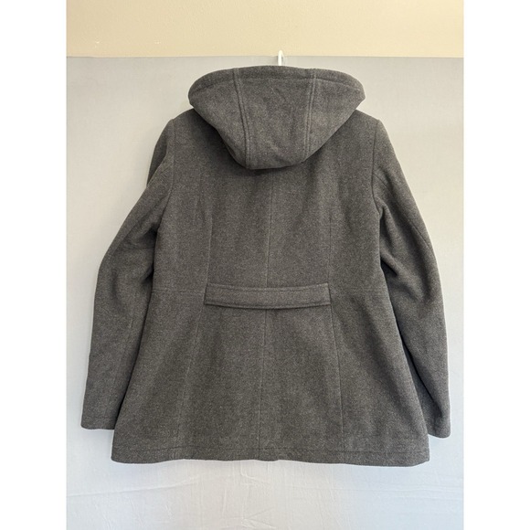 Fleet Street Gray Wool Jacket Womens Medium Hooded Coat Full Zip Drawstring EUC - Picture 6 of 8